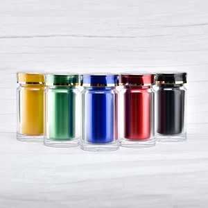 Custom 100ml Polychromatic Food Grade PS Body PP Inner Plastic Capsule Bottle