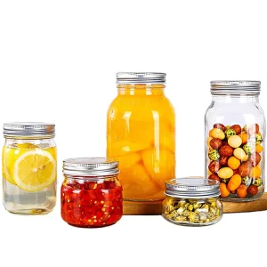 Custom 150ml 250ml 380ml 500ml 700ml 1000ml Clear Wide Mouth Airtight Glass Mason Canning Jars with Aluminum Lids