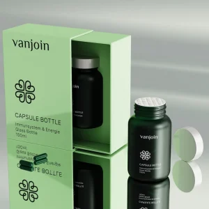 Custom 150ml Green Frosted Glass Medicine Bottles Health Supplement Vitamin Capsule Bottles with Gift Box