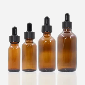 Custom 15ml 30ml 60ml 120ml Amber Transparent Blue Essential Oil Dropper Boston Round Glass Bottles