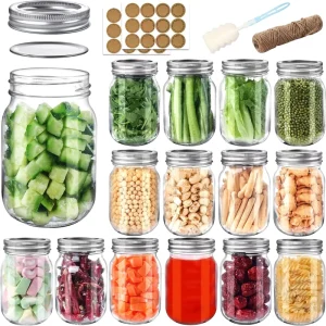 Custom 16oz Clear Wide Mouth Glass Mason Jar With Aluminum and Plastic Lids for Food Storage Canning