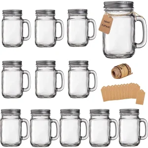 Custom 16oz Wide Mouth Glass Mason Jar Mug with Handle Straw Lid