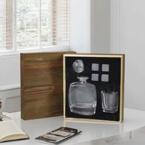 Custom 200ml Mini Whiskey Decanter Gift Set With 4 Granite Whiskey Stones and 2 Square Rocks Glasses