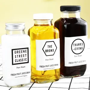 Custom 2oz 16oz Clear French Square 250ml 350ml 500ml Cold Pressed Coffee Milk Tea Drink Juice Glass Beverage Bottle with Lid