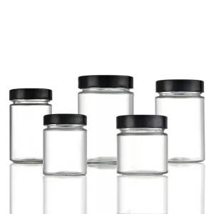 Custom 2oz 4oz 6oz 8oz 12oz 16oz Round Straight-Sided Glass Food and Cosmetic Jars with Lids