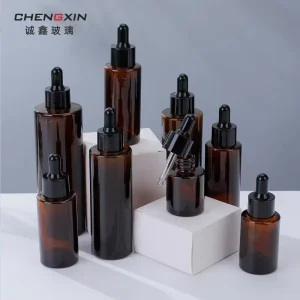 Custom 30ml & 100ml Brown Glass Essential Oil & Cosmetic Bottle Pump Sprayer Essence Pure Dew Cosmetics MOQ 100pcs Box Packing