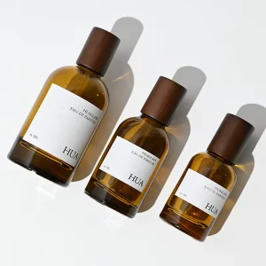 Custom 30ml 50ml 100ml Amber Round Empty Crimp Spray Glass Perfume Bottle with Wooden Cap Custom Labels