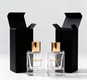 Custom 30ml 50ml 100ml Clear Square Glass Spray Perfume Bottles with Crimp Pump and Box