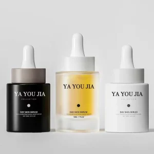 Custom 30ml 50ml Frosted Round Flat Glass Dropper Bottles in Matte White and Black for Skincare