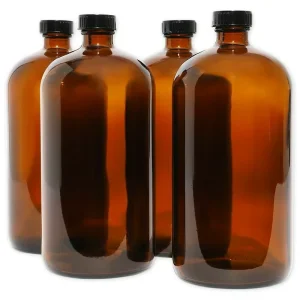 Custom 32oz 1000ml Amber Boston Glass Essential Oil Bottle with Black Bakelite Cap