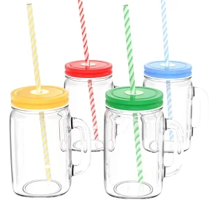 Custom 480ml 16oz Glass Mason Jam Jar With Handle For Juice Smoothie Milkshake