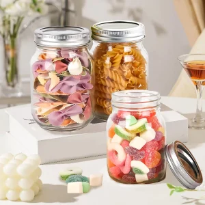 Custom 5 oz 8 oz 12 oz 16 oz Empty Clear Wide Mouth Canning Food Storage Glass Mason Jar with Lids