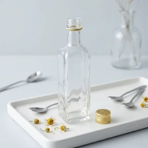 Custom 50ml Mini Square Glass Bottle for Alcoholic Beverages with Metal Lid