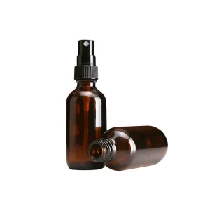 Custom 60ml 120ml 2oz 4oz Amber Clear Black Frosted Boston Round Cosmetic Glass Spray Bottle with Mist Sprayer