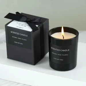 Custom 8oz 10oz and 14oz Matte Black Glass Candle Jar with Lid and Box