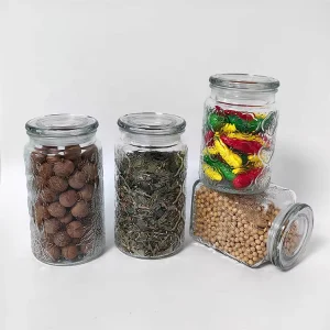 Custom Begonia Pattern Glass Canister Hot Selling Embossed Glass Storage Jar with Airtight Glass Lid for Coffee Candy Cookie