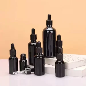 Custom Black Dropper Glass Bottles 5ml to 100ml Capacity for Liquid Products and Cosmetics