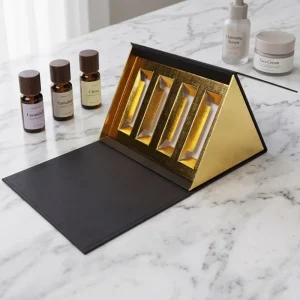 Custom Cardboard Magnetic Triangular Gift Box for Cosmetics Lipstick Essential Oil and Tea with Stamping Logo