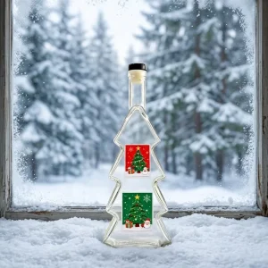 Custom Christmas Tree Shape Liquor Spirits Glass Bottle 200ml 500ml 750ml Glass Vodka Gin Tequila Whiskey Bottle with Cork
