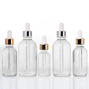 Custom Clear 15ml 30ml 60ml 120ml Glass Oil Serum Bottle Amber 1oz 2oz 4oz Empty Essential Oil Glass Boston Dropper Bottle