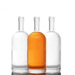 Custom Clear Flint 500ml 750ml Gin Whiskey Vodka Spirit Liquor Rum Glass Bottle with Cork