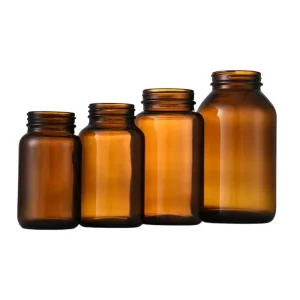 Custom Clear Frosted Amber Capsule Glass Medicine Bottle in Amber, Tawny, or Blue