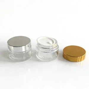 Custom Clear Glass Cosmetic Jar With Gold Silver Plastic Lid Glossy Surface Empty Face Cream Container For Skincare Packaging