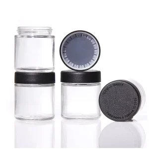 Custom Clear Glass Jars with Black Plastic Child-Resistant Lids, 60ml 90ml 120ml 150ml 180ml, Logo Printing