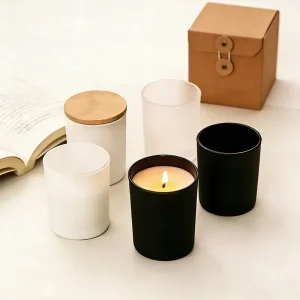 Custom Color Black and White Frosted Glass Candle Jars with Bamboo Lid