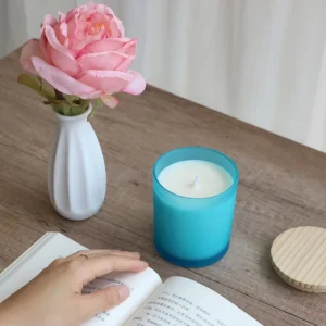 Custom Color Frosted Glass Candle Jar with Lid