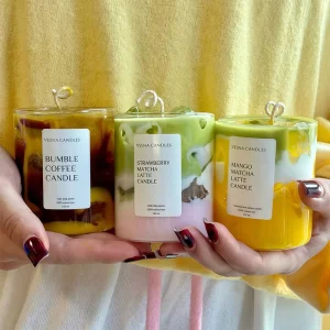 Custom Colored Round Jelly Wax Coffee and Matcha Latte Fragrance Gel Scented Candles for Party and Home Decor