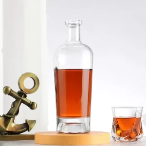Custom Crystal Glass Liquor Bottle with Cork and Hot-Stamped Finish for Whiskey, Vodka, Gin, and Tequila