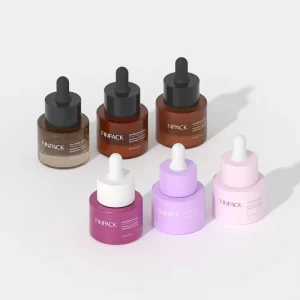Custom Cylinder Round Purple Essential Oil Glass Skin Care Bottles 15ml Frosted Amber Glass Dropper Serum Bottles