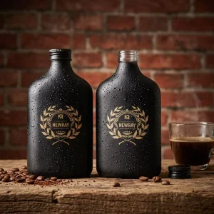 Custom Empty Flat Black Glass Flask Bottle with Screw Cap 50ml 100ml 250ml for Juice Vodka Tea Coffee and Cold Brew