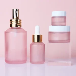 Custom Empty Skincare Frosted Pink Oblique Shoulder Glass Screw Cap Packaging Bottles 15ml 30ml 60ml 100ml 120ml 200ml Cosmetic