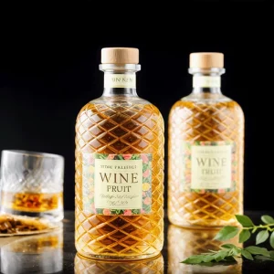 Custom Extra Flint 375ml 500ml 700ml 1L Transparent Round Glass Bottle with Cork Cap for Whiskey Vodka Rum Brandy and Liquor