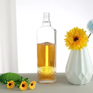 Custom Flat Mouth Flint Glass Spirits Bottle 250ml 750ml with Polymer Stopper