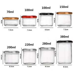 Custom Food Container Storage Clear 70ml 100ml 150ml 200ml 280ml 380ml Frasco De Vidrio Honey Caviar Glass Jam Jar with Lids