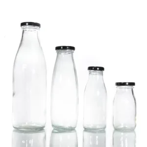 Custom Food Grade Glass Milk Bottles Recyclable Empty Beverage Bottles with Caps for Milk Juice & Dairy Drinks