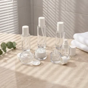 Custom Full Set Clear Glass Skincare Packaging Bottle Empty Lotion Serum Spray Pump Bottle Cream Jar Cosmetic Container