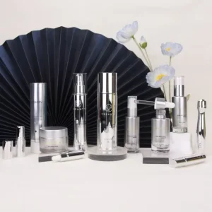 Custom Glass Cosmetic Packaging Set 30g 80ml 120ml Round Lotion Bottles and Cream Jar with Screw Caps