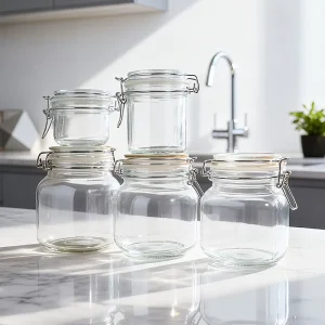 Custom Glass Jars Galvanized Snap Lid Airtight 50ml 1000ml Gold Stamped Print Candy Jam Honey Cookie Free Sample