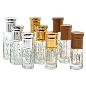 Custom Gold logo 3ml 6ml 12ml Print Glass Oudh Attar Perfume Oil Octagonal Bottle with Roll on Stick for Oud Oil
