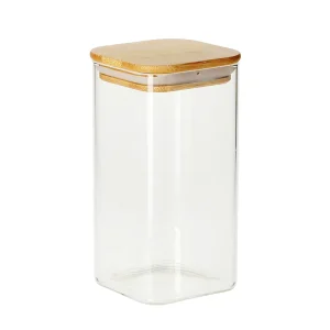 Custom Handmade Clear Glass Spice Jars with Bamboo Lids Pantry Organization Storage Containers