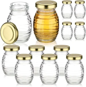 Custom Honeycomb Shape Clear Glass Honey Jars 100ml 250g 500ml 1000g with Lids for Food Storage