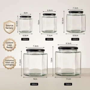 Spot Quality High Temperature Resistance Clear Hexagonal Glass Jar For Food Jam Chili Sauce Lemon Paste Honey Glass Jar Factory