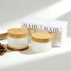 Custom Laser Engraving Wide Jars 5g 10g 30g 50g 100g 200g 200ml Frosted Clear Glass Body Scrub Cream Jars With Bamboo Lid