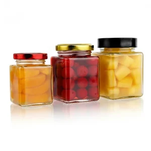 Custom Logo 100ml 180ml 280ml 380ml 500ml Square Glass Honey Container Dried Food Jars with Metal Lids