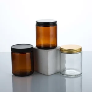 Custom Logo 120ml 240ml Matte Black Amber Customer Label Empty Glass Jar With Metal Lids