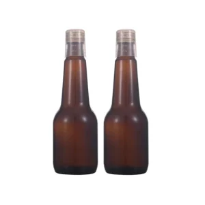 Custom Logo 200ml Empty Round Amber Syrup Glass Bottle with Gold Cap and Measuring Cup Manufacturer